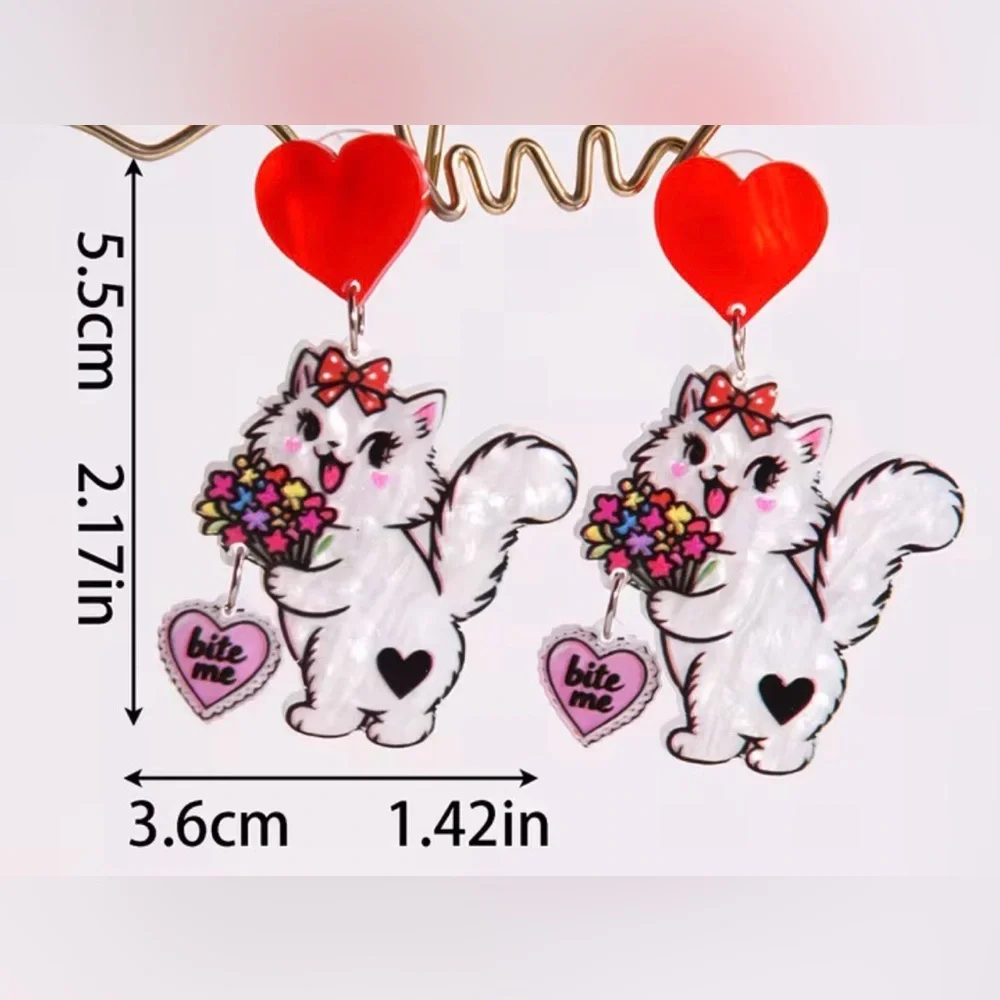 BITE ME BABY 💘 Acrylic Sassy Kitty Cat Statement Earrings - Picture 9 of 10